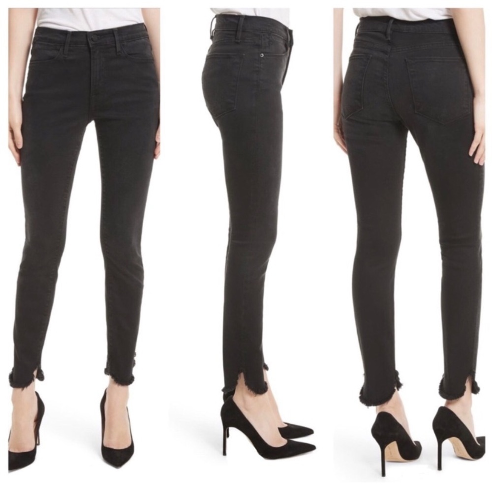 Frame Le High Skinny Black Raw Hem in Film Noir Size 28 - Picture 2 of 10